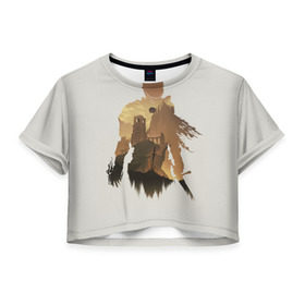 Женская футболка 3D укороченная с принтом Dark Souls воспоминания в Санкт-Петербурге, 100% полиэстер | круглая горловина, длина футболки до линии талии, рукава с отворотами | dark souls | воспоминания | двойная экспозиция | магия | меч | развалины | рыцарь