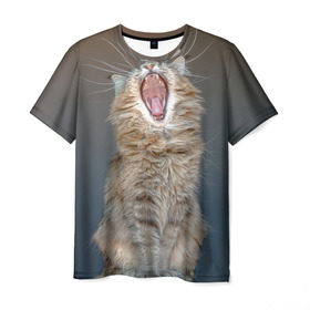 Мужская футболка 3D с принтом Мартовский кот в Санкт-Петербурге, 100% полиэфир | прямой крой, круглый вырез горловины, длина до линии бедер | кот | кошка | март | пасть | усы