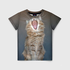 Детская футболка 3D с принтом Мартовский кот в Санкт-Петербурге, 100% гипоаллергенный полиэфир | прямой крой, круглый вырез горловины, длина до линии бедер, чуть спущенное плечо, ткань немного тянется | кот | кошка | март | пасть | усы