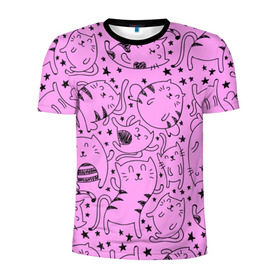 Мужская футболка 3D спортивная с принтом котейки в Санкт-Петербурге, 100% полиэстер с улучшенными характеристиками | приталенный силуэт, круглая горловина, широкие плечи, сужается к линии бедра | cat | кот | котейки | котик | кошка | рисунок | розовый