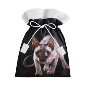 Подарочный 3D мешок с принтом сфинкс в Санкт-Петербурге, 100% полиэстер | Размер: 29*39 см | Тематика изображения на принте: cat | голубые глаза | кот | котик | котэ | кошка | сфинкс | черный