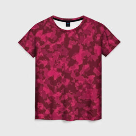Женская футболка 3D с принтом Розовый камуфляж в Санкт-Петербурге, 100% полиэфир ( синтетическое хлопкоподобное полотно) | прямой крой, круглый вырез горловины, длина до линии бедер | армейский