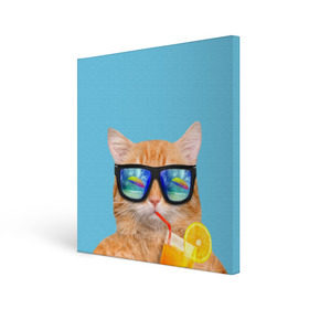 Холст квадратный с принтом котэ на отдыхе в Санкт-Петербурге, 100% ПВХ |  | кот | котик | лето | море | отдых | очки | пальмы | пляж | рыжий кот | солнце