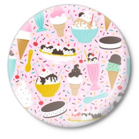 Значок с принтом Ice Cream в Санкт-Петербурге,  металл | круглая форма, металлическая застежка в виде булавки | food | ice cream | вкусно | еда | мороженое
