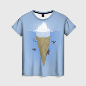 Женская футболка 3D с принтом Мороженое в Санкт-Петербурге, 100% полиэфир ( синтетическое хлопкоподобное полотно) | прямой крой, круглый вырез горловины, длина до линии бедер | food | ice cream | вкусно | еда | мороженое