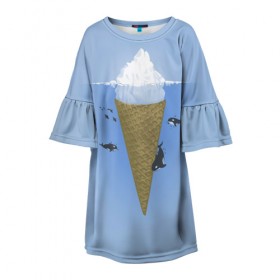 Детское платье 3D с принтом Мороженое в Санкт-Петербурге, 100% полиэстер | прямой силуэт, чуть расширенный к низу. Круглая горловина, на рукавах — воланы | food | ice cream | вкусно | еда | мороженое