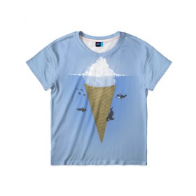 Детская футболка 3D с принтом Мороженое в Санкт-Петербурге, 100% гипоаллергенный полиэфир | прямой крой, круглый вырез горловины, длина до линии бедер, чуть спущенное плечо, ткань немного тянется | food | ice cream | вкусно | еда | мороженое