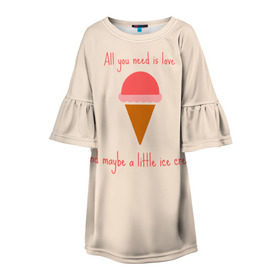 Детское платье 3D с принтом All you need is love в Санкт-Петербурге, 100% полиэстер | прямой силуэт, чуть расширенный к низу. Круглая горловина, на рукавах — воланы | Тематика изображения на принте: food | ice cream | love | вкусно | еда | мороженое