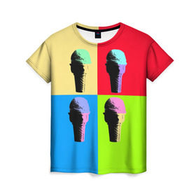 Женская футболка 3D с принтом Pop Ice Cream в Санкт-Петербурге, 100% полиэфир ( синтетическое хлопкоподобное полотно) | прямой крой, круглый вырез горловины, длина до линии бедер | food | ice cream | love | вкусно | еда | мороженое