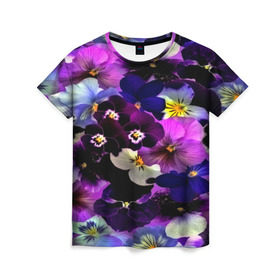 Женская футболка 3D с принтом Flower Garden в Санкт-Петербурге, 100% полиэфир ( синтетическое хлопкоподобное полотно) | прямой крой, круглый вырез горловины, длина до линии бедер | паттерн | разноцветный | цветы