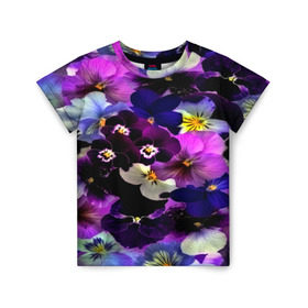 Детская футболка 3D с принтом Flower Garden в Санкт-Петербурге, 100% гипоаллергенный полиэфир | прямой крой, круглый вырез горловины, длина до линии бедер, чуть спущенное плечо, ткань немного тянется | паттерн | разноцветный | цветы