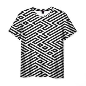 Мужская футболка 3D с принтом optical illusion в Санкт-Петербурге, 100% полиэфир | прямой крой, круглый вырез горловины, длина до линии бедер | Тематика изображения на принте: геометрия | оптическая иллюзия | черно белый