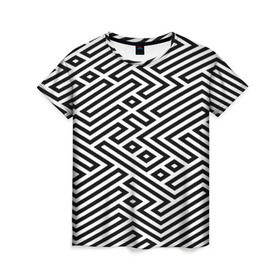 Женская футболка 3D с принтом optical illusion в Санкт-Петербурге, 100% полиэфир ( синтетическое хлопкоподобное полотно) | прямой крой, круглый вырез горловины, длина до линии бедер | геометрия | оптическая иллюзия | черно белый