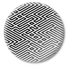 Значок с принтом optical illusion в Санкт-Петербурге,  металл | круглая форма, металлическая застежка в виде булавки | геометрия | оптическая иллюзия | черно белый