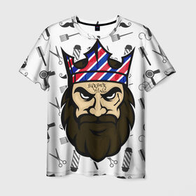 Мужская футболка 3D с принтом БАРБЕРКИНГ в Санкт-Петербурге, 100% полиэфир | прямой крой, круглый вырез горловины, длина до линии бедер | Тематика изображения на принте: barber | барбер | барберкинг | барбершоп | борода | король | корона