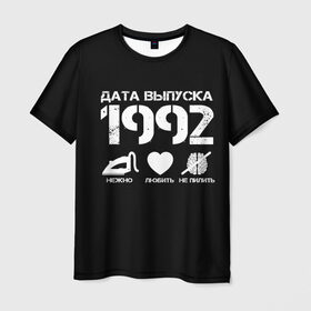 Мужская футболка 3D с принтом Дата выпуска 1992 в Санкт-Петербурге, 100% полиэфир | прямой крой, круглый вырез горловины, длина до линии бедер | 1992 | год рождения | дата выпуска