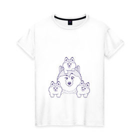 Женская футболка хлопок с принтом Аляскинские маламуты в Санкт-Петербурге, 100% хлопок | прямой крой, круглый вырез горловины, длина до линии бедер, слегка спущенное плечо | Тематика изображения на принте: husky | malamute | арт | маламут | собака | хаски
