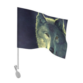 Флаг для автомобиля с принтом Серый волк в Санкт-Петербурге, 100% полиэстер | Размер: 30*21 см | аука | бирюк | волк | волчара | волчица | волчок | глаза | животное | животные | зверь | зеленые | койот | млекопитающее | нос | санитар леса | серый | уши | фауна | фон | хищник | черный | шакал | шерсть