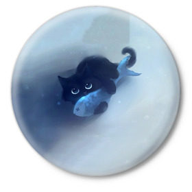 Значок с принтом Рыбка в Санкт-Петербурге,  металл | круглая форма, металлическая застежка в виде булавки | Тематика изображения на принте: cat | kitty | животные | киса | кот | котенок | котэ | кошка