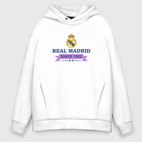 Мужское худи Oversize хлопок с принтом Real Madrid - Classic 1902 в Санкт-Петербурге, френч-терри — 70% хлопок, 30% полиэстер. Мягкий теплый начес внутри —100% хлопок | боковые карманы, эластичные манжеты и нижняя кромка, капюшон на магнитной кнопке | Тематика изображения на принте: real | real madrid | мадрид | реал | футбол