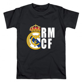 Мужская футболка хлопок с принтом Real Madrid - RM/CF (Classic) в Санкт-Петербурге, 100% хлопок | прямой крой, круглый вырез горловины, длина до линии бедер, слегка спущенное плечо. | Тематика изображения на принте: cf | real | real madrid | rn | мадрид | реал | футбол