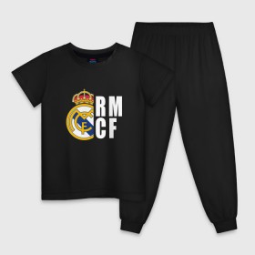 Детская пижама хлопок с принтом Real Madrid - RM/CF (Classic) в Санкт-Петербурге, 100% хлопок |  брюки и футболка прямого кроя, без карманов, на брюках мягкая резинка на поясе и по низу штанин
 | Тематика изображения на принте: cf | real | real madrid | rn | мадрид | реал | футбол