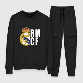 Женский костюм хлопок с принтом Real Madrid - RM/CF (Classic) в Санкт-Петербурге, 100% хлопок | на свитшоте круглая горловина, мягкая резинка по низу. Брюки заужены к низу, на них два вида карманов: два 