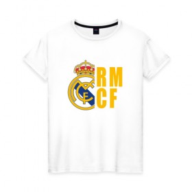 Женская футболка хлопок с принтом Real Madrid - RM/CF в Санкт-Петербурге, 100% хлопок | прямой крой, круглый вырез горловины, длина до линии бедер, слегка спущенное плечо | 