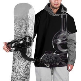 Накидка на куртку 3D с принтом Водка и черная икра в Санкт-Петербурге, 100% полиэстер |  | графин | еда | жидкость | закуска | темный | черный