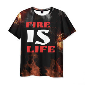 Мужская футболка 3D с принтом Fire is life (Огонь это жизнь) в Санкт-Петербурге, 100% полиэфир | прямой крой, круглый вырез горловины, длина до линии бедер | Тематика изображения на принте: fire | is | life | алфавит | английский | большие | буквы | горит | жар | клевая | надпись | огонь | огонь это жизнь | пламя | пожар | полымя | прикольная | пыл | свет | слово | цитата