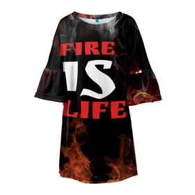 Детское платье 3D с принтом Fire is life (Огонь это жизнь) в Санкт-Петербурге, 100% полиэстер | прямой силуэт, чуть расширенный к низу. Круглая горловина, на рукавах — воланы | fire | is | life | алфавит | английский | большие | буквы | горит | жар | клевая | надпись | огонь | огонь это жизнь | пламя | пожар | полымя | прикольная | пыл | свет | слово | цитата