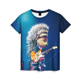 Женская футболка 3D с принтом Животный рок в Санкт-Петербурге, 100% полиэфир ( синтетическое хлопкоподобное полотно) | прямой крой, круглый вырез горловины, длина до линии бедер | бас | гитара | дикобраз | еж | ежик | колонки | музыка | рок