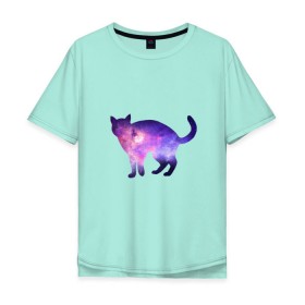 Мужская футболка хлопок Oversize с принтом Cat galaxy в Санкт-Петербурге, 100% хлопок | свободный крой, круглый ворот, “спинка” длиннее передней части | космос | кошка | силуэт