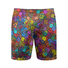 Мужские шорты 3D спортивные с принтом Разноцветные отпечатки рук в Санкт-Петербурге,  |  | клякса | краски | ладонь | пятна | рука | холи | цвет | цветные