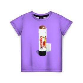 Детская футболка 3D с принтом Нутелла в Санкт-Петербурге, 100% гипоаллергенный полиэфир | прямой крой, круглый вырез горловины, длина до линии бедер, чуть спущенное плечо, ткань немного тянется | nutella | нутелла | ореховая паста | помада | сладости | шоколадная паста