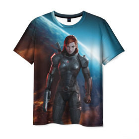 Мужская футболка 3D с принтом Mass Effect в Санкт-Петербурге, 100% полиэфир | прямой крой, круглый вырез горловины, длина до линии бедер | n7 | shepard | галактика | жнец | космос | масс | нормандия | планета | шепард | эффект