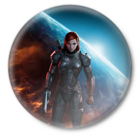 Значок с принтом Mass Effect в Санкт-Петербурге,  металл | круглая форма, металлическая застежка в виде булавки | n7 | shepard | галактика | жнец | космос | масс | нормандия | планета | шепард | эффект