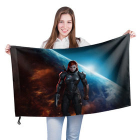 Флаг 3D с принтом Mass Effect в Санкт-Петербурге, 100% полиэстер | плотность ткани — 95 г/м2, размер — 67 х 109 см. Принт наносится с одной стороны | n7 | shepard | галактика | жнец | космос | масс | нормандия | планета | шепард | эффект