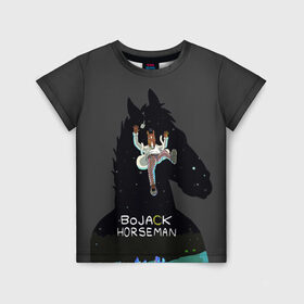 Детская футболка 3D с принтом Конь БоДжек в Санкт-Петербурге, 100% гипоаллергенный полиэфир | прямой крой, круглый вырез горловины, длина до линии бедер, чуть спущенное плечо, ткань немного тянется | bojack horseman | конь бо джек | конь боджек