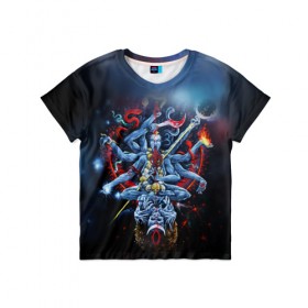 Детская футболка 3D с принтом Cult of Fire в Санкт-Петербурге, 100% гипоаллергенный полиэфир | прямой крой, круглый вырез горловины, длина до линии бедер, чуть спущенное плечо, ткань немного тянется | black metal | демон | череп