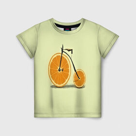 Детская футболка 3D с принтом Апельсиновый велосипед в Санкт-Петербурге, 100% гипоаллергенный полиэфир | прямой крой, круглый вырез горловины, длина до линии бедер, чуть спущенное плечо, ткань немного тянется | 
