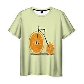 Мужская футболка 3D с принтом Апельсиновый велосипед в Санкт-Петербурге, 100% полиэфир | прямой крой, круглый вырез горловины, длина до линии бедер | 
