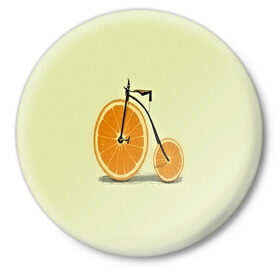 Значок с принтом Апельсиновый велосипед в Санкт-Петербурге,  металл | круглая форма, металлическая застежка в виде булавки | 