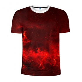 Мужская футболка 3D спортивная с принтом Космический в Санкт-Петербурге, 100% полиэстер с улучшенными характеристиками | приталенный силуэт, круглая горловина, широкие плечи, сужается к линии бедра | звезды | красный | туманность