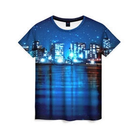 Женская футболка 3D с принтом Panoramic Urban в Санкт-Петербурге, 100% полиэфир ( синтетическое хлопкоподобное полотно) | прямой крой, круглый вырез горловины, длина до линии бедер | высотки | город | здания | ночь | страны | сша