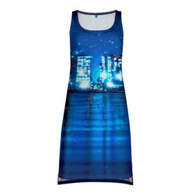 Платье-майка 3D с принтом Panoramic Urban в Санкт-Петербурге, 100% полиэстер | полуприлегающий силуэт, широкие бретели, круглый вырез горловины, удлиненный подол сзади. | высотки | город | здания | ночь | страны | сша