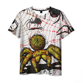 Мужская футболка 3D с принтом Тарантул в Санкт-Петербурге, 100% полиэфир | прямой крой, круглый вырез горловины, длина до линии бедер | spider | паук | паутина | тарантул
