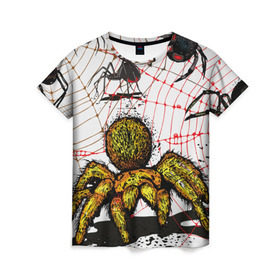 Женская футболка 3D с принтом Тарантул в Санкт-Петербурге, 100% полиэфир ( синтетическое хлопкоподобное полотно) | прямой крой, круглый вырез горловины, длина до линии бедер | spider | паук | паутина | тарантул