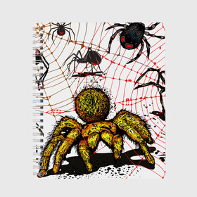 Тетрадь с принтом Тарантул в Санкт-Петербурге, 100% бумага | 48 листов, плотность листов — 60 г/м2, плотность картонной обложки — 250 г/м2. Листы скреплены сбоку удобной пружинной спиралью. Уголки страниц и обложки скругленные. Цвет линий — светло-серый
 | spider | паук | паутина | тарантул