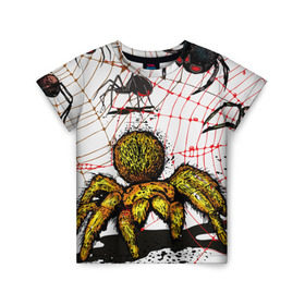 Детская футболка 3D с принтом Тарантул в Санкт-Петербурге, 100% гипоаллергенный полиэфир | прямой крой, круглый вырез горловины, длина до линии бедер, чуть спущенное плечо, ткань немного тянется | spider | паук | паутина | тарантул